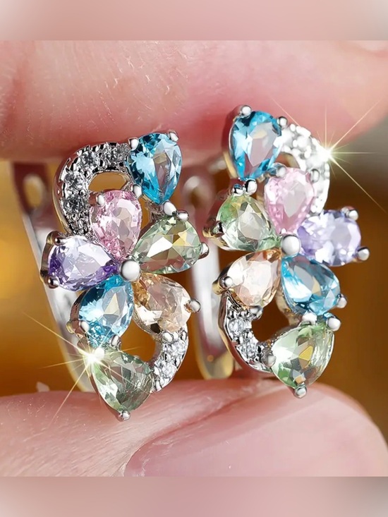 Anthropologie Jewelry - Multi-Color Floral Crystal Stud Earrings.
